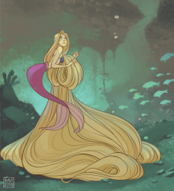 ravietta:My little contribution to MerMay. Because I’ve seen some Rapunzel!mermaid pictures on my dash and the sadist in me winced at how easy-to-handle her hair looked there. That thing should be heavy on its own, not to mention once it’s soaked.