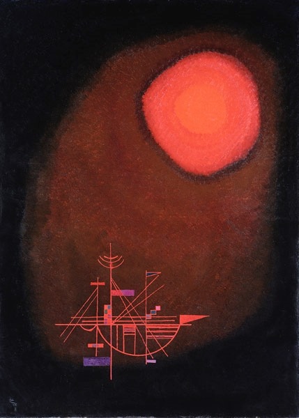 artist-kandinsky:Red Sun and Ship, 1925, Wassily KandinskyMedium: oil,canvas
