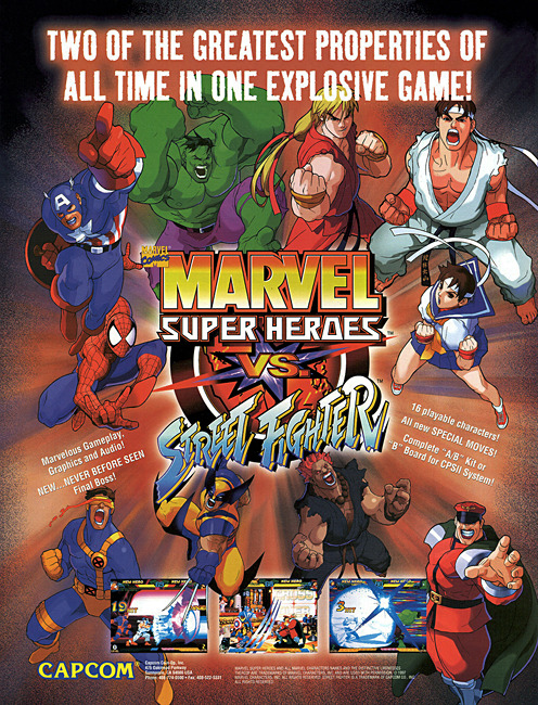 metalgearflexzone:  The arcade flyer for Marvel Superheroes vs. Street Fighter