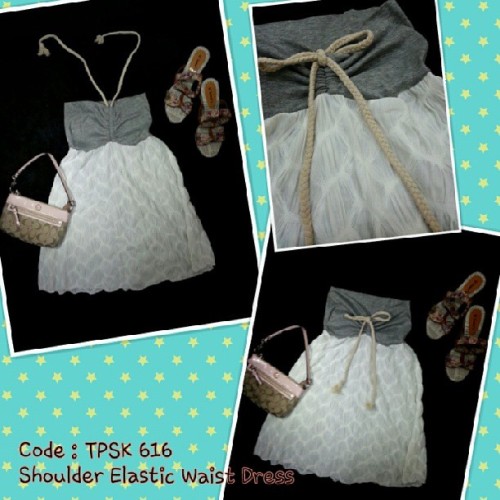 www.mysexywardobe.com ♡ Code : TPSK 616 ♡ SHOULDER ELASTIC WAIST DRESS (2 way wear) ♡ Colour : White