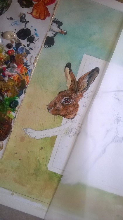 some work from today, started a new painting, its going well so far….and a bonus bunny pictur