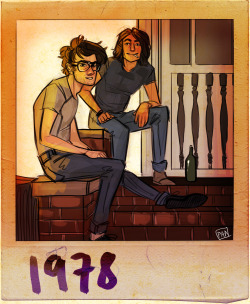 imochan:  artofpan:  shitty sketch of the boys in front of their first flat  okay so since JKR just basically said this is her favorite piece of fanart, and Aicha will probably wish that she’d never even heard of james potter and sirius black in the