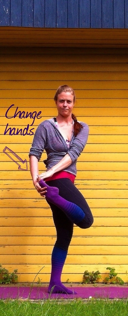 yogamimi:  Standing one-legged King pigeon pose! This pose is great for balance,