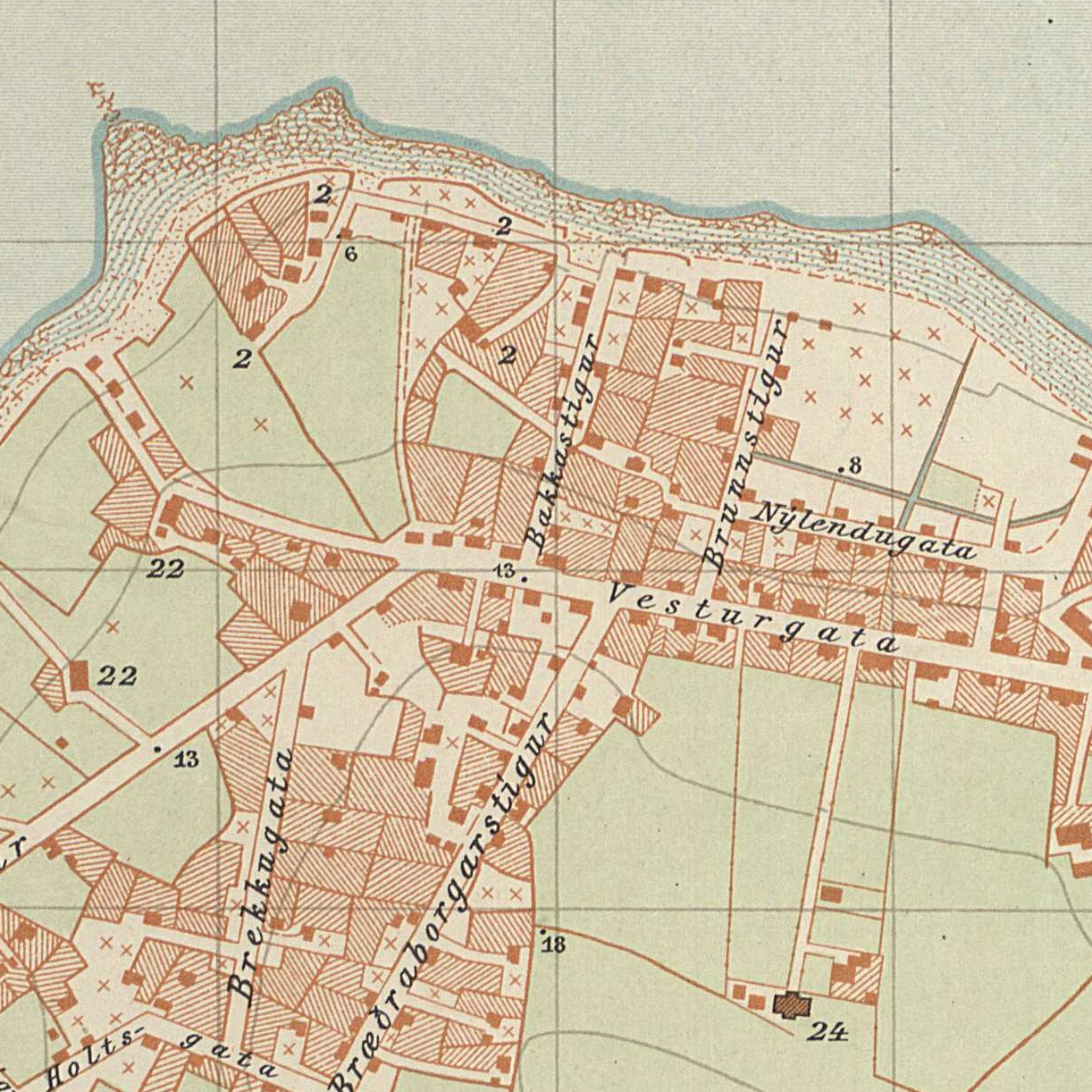 ragnarheidar:  Map of Reykjavik, Iceland from 1903 made by the Danish General Staff