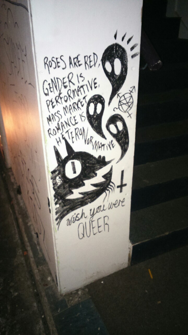 the-queer-feminist:A piece of the abundance of graffiti on the walls of my favourite