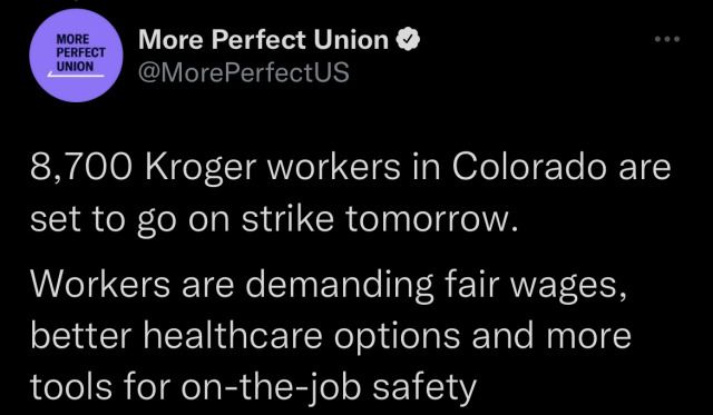 athelind:cannaqueers:yourdadsghoulfriend:politijohn:Solidarity with Kroger workers 1) Don’t cross the picket line at Colorado-based King Soopers today 2) A list of all Kroger brands to avoid and consider shopping elsewhere King Soopers Strike Begins,