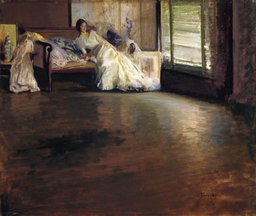 Edmund Charles Tarbell — Across the Room, 1899.  Painting: oil on canvas. Impressionism1890sFashio