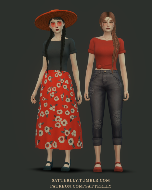 Set - TessaNew mesh (EA-mesh edit)Hat + 3 Dresses + 4 Tops + Pants + ShoesDresses: 35 swatches + 15 