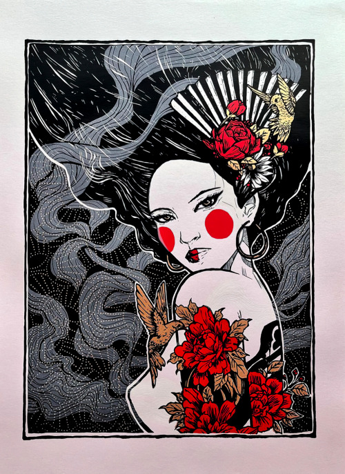  ‘Saku’ by Malleus.50cm x 70cm 4 colour screen print on iridescent paper, in a limited e