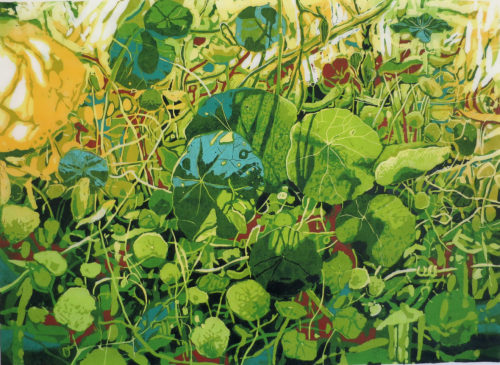 Vegetable land is growing   -    Teija Lehto, 2017.Finnish, b. 1965-Woodcut  , 43 x 60 cm   ed. 4/4