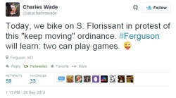 yeevil:  lati-negros:  iwriteaboutfeminism:  Today, Ferguson is prepared to “keep it moving.” September 28th  In face of the ordinance that mandated protestors not stand still while protesting, the community rode bikes #BlackBrilliance   this is brilliant