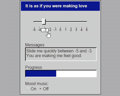 freegameplanet:It Is As If You Were Making Love is a bizarre little game in which you move your computer’s slider to bring it to climax (after all those visits to PronHub it’s probably the least you can do for your computer!)Read More & Play The