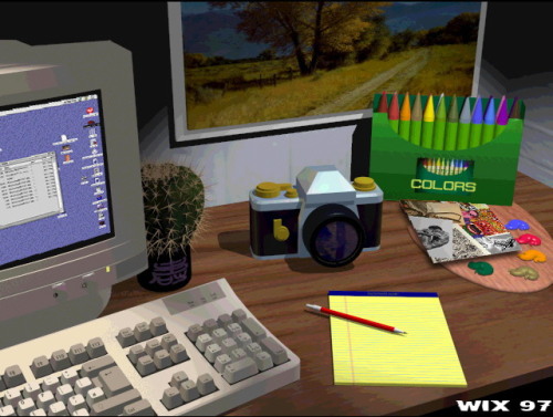 blockygraphics:“Artist’s Desk” by Wix, from the July 1997 Fuel artpack, via 16colo