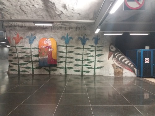 This is Tensta station on the Stockholm t-bahn. And it’s a riot of art. Delightful animals, particul