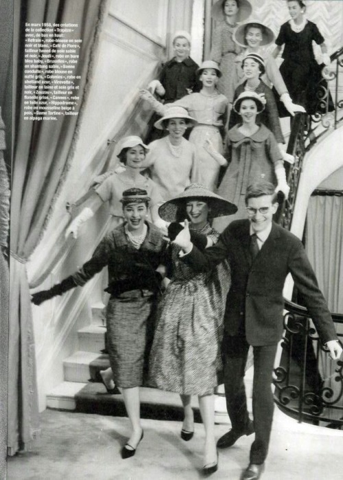 Yves Saint Laurent Welcoming The Models At His First Dior Show, 1958