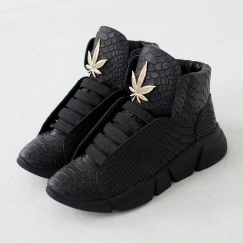 Black stretch sock sneakers Black leather (python  lookalike) sneakers Which one woul