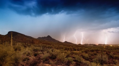 Monsoon storm time exposure over the Tucson Mountains and Saguaro National Park