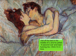 uoa:  ifpaintingscouldtext:  Henri de Toulouse-Lautrec | In Bed The Kiss | 1892   Im laughing so hard