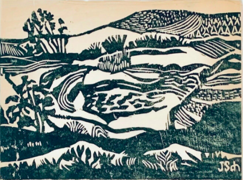 ein-bleistift-und-radiergummi:  Josef Scharl Landscape Woodcut, 1937. (via eBay) 