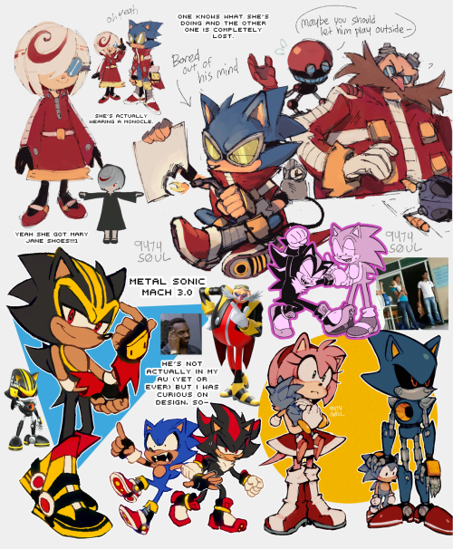 sonic the hedgehog, dr. eggman, metal sonic, and neo metal sonic (sonic)  drawn by 9474s0ul