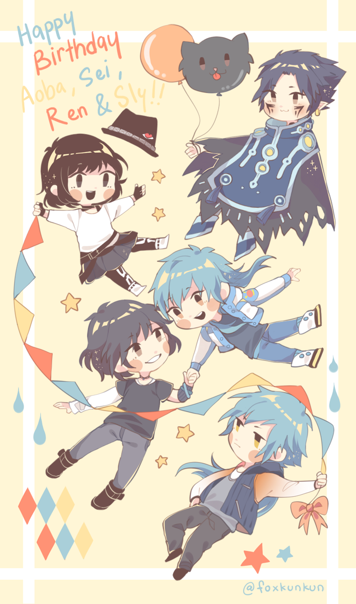 foxkunkun:  Happy birthday to Aoba, Sei, Ren and Sly!! I also included a floating