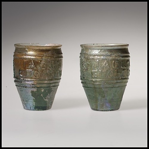 ancientpeoples:Glass beakers There are 9.1cm high and 6.7/6.4cm in diameter ( 3 9/16 x 2&n