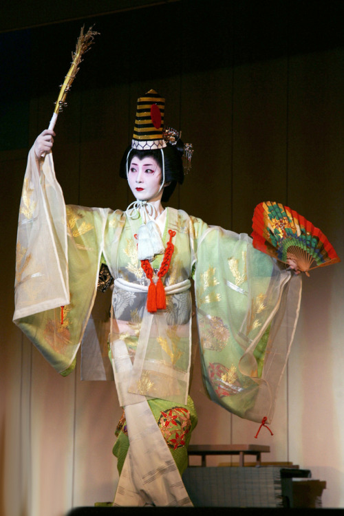 Tsuneyu, a geiko of Gion Higashi, dancing as a Shinto priestess for a plentiful harvest of rice in e