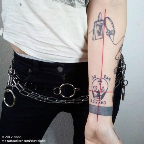By Zid Visions, done in Berlin. http://ttoo.co/p/35819 big;experimental;facebook;geometric shape;hand poked;inner forearm;line;other;red;twitter;zidvisions