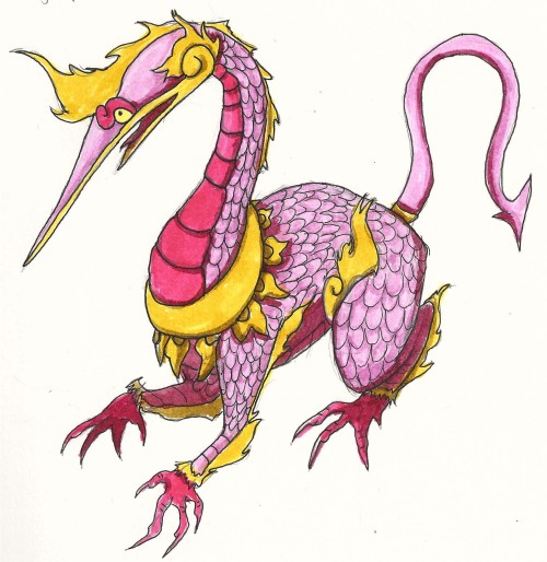 A little pink dragon. Inspired by Thai mythological creatures and leaf nosed snakes.