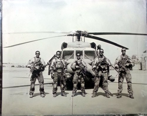 dirty-gunz:  thatonebassistdude:  Collection of Civil War styled pictures (tintype) made by Aerial Gunner Ed Drew. Included in the pictures are PJ’s, Combat Rescue Officers and the crew for their Black Hawk.  Can anyone tell me what muzzle device is