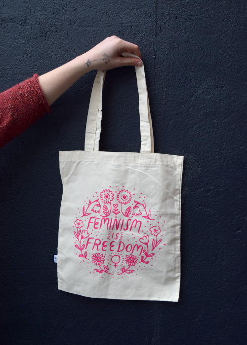 Feminism Is Freedom tote bag with ~NEW!~ hot pink ink, now up in my Etsy shop! Phoebe Wahl 2016