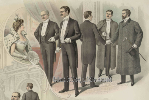 1890-1919. White tie tuxedo illustrations. Note the unusual styles in the 2nd and 9th image (the cuf