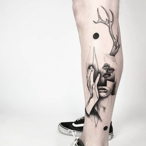 Matteo Nangeroni blackw;deer;dots;leg;woman