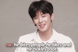 moobinthighs:14/∞ of binu: eunwoo introducing (the actual puppy) moonbin.