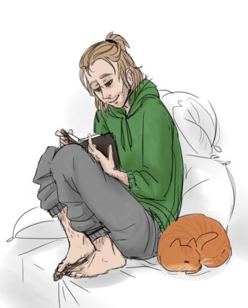 tsualart: Anders coze with his cat loaf
