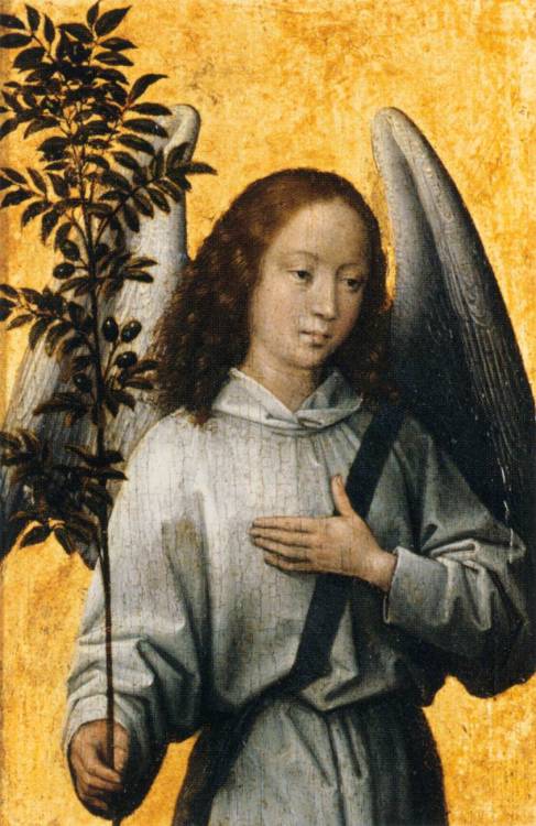 artist-memling: Angel Holding an Olive Branch, 1480, Hans MemlingMedium: oil,panel