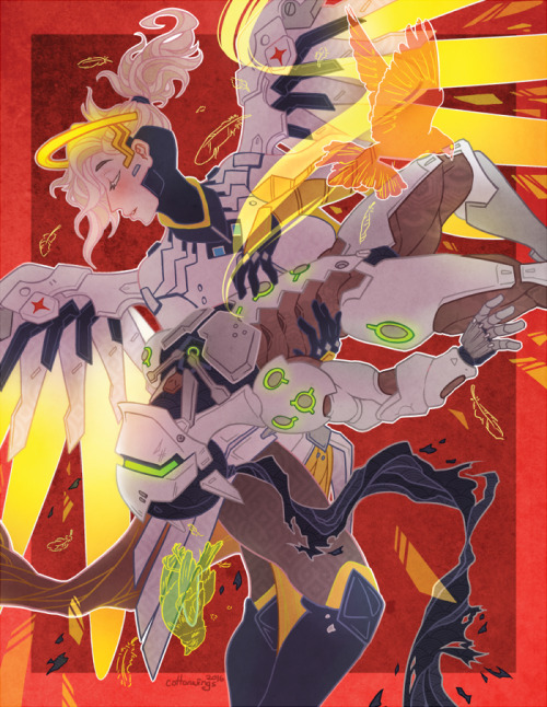 cottonwings:Dove and the broken Sparrow.Full image of my @overwatchzine contribution, available at A