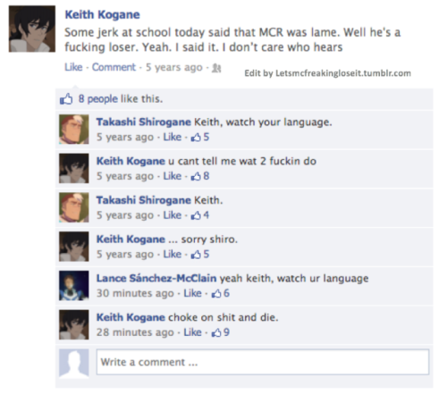 letsmcfreakingloseit: in which lance finds keith’s facebook posts from middle school voltron f