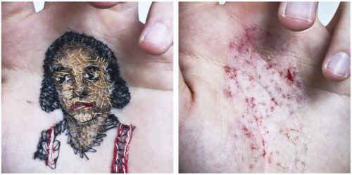 f-l-e-u-r-d-e-l-y-s:  Hand Sewn portraits by David Catá  Does love really has to hurt? According to 