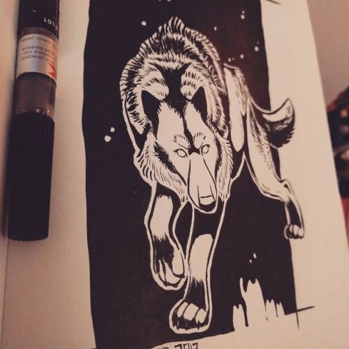 Inktober day 12, wolf and friends