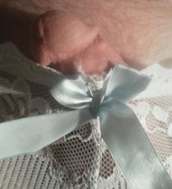 hungry4cockypanties:  henryoscarr77:  Wednesday UnLocked And Pampered in Lace and a Baby Blue Bow.  I LOVE this great close-up shot of these sexy panties on my 24/7 sexy panty boy HO77!! He is amazing, gorgeous, and ALL MINE… EVERYDAY!!! I LOVE IT!!