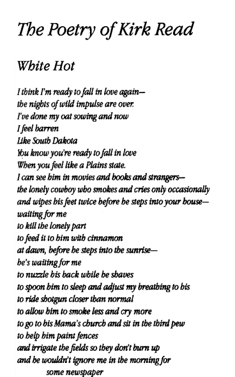 boykeats:Kirk Read’s White Hot (1995), published in Chrysalis, a queer lit mag