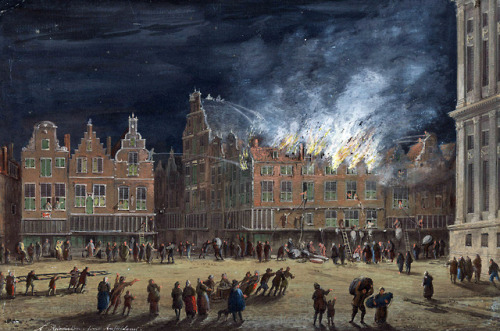 Abraham Rademaker - Fire in Dam Square, Amsterdam (1720).