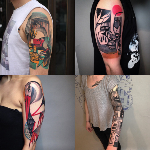 coolthingoftheday:  Tattoos inspired by cubism by Berlin artist Peter Aurisch. (Source)