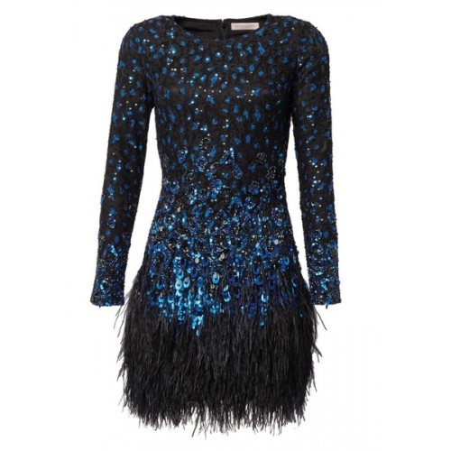 Matthew Williamson Blue Leopard Lace Feather Dress ❤ liked on Polyvore (see more short blue dresses)