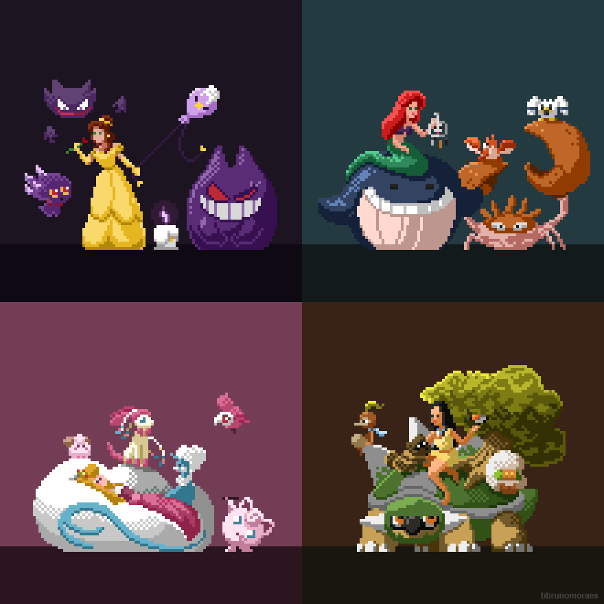 pixelartus:  Disney Princesses as Pokemon Trainers Pixel Artist: Bruno Moraes Source: bbrunomoraes.deviantart.com