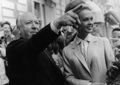 Alfred Hitchcock and Tippi Hedren attend the Cannes Film Festival, 1963. While there they release a 