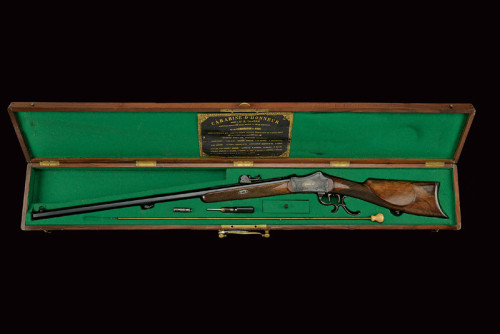 A cased and engraved Martini single shot target rifle. Crafted by F. Bernard of Marseille. Dedicated