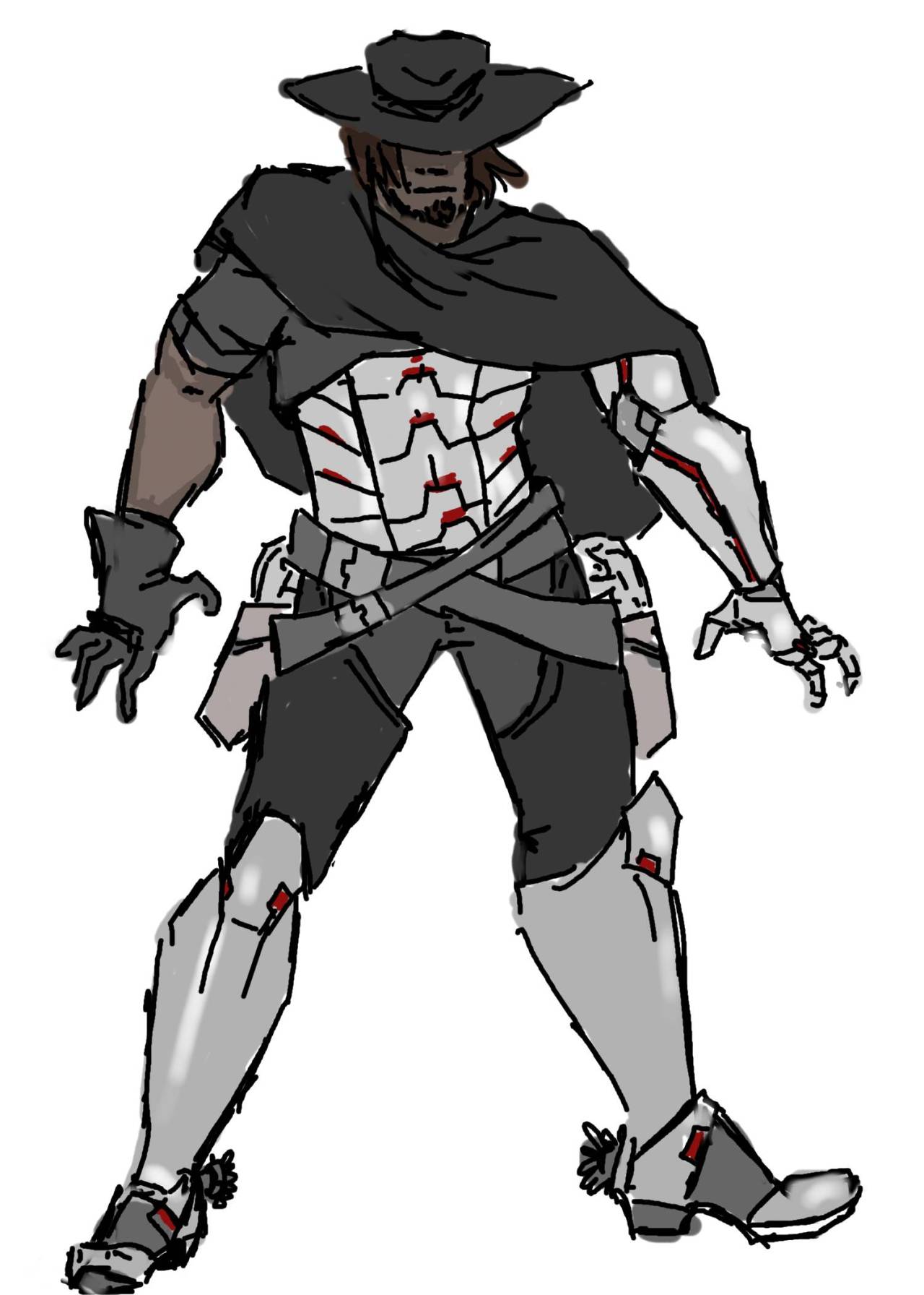 Blackwatch Genji and Cole/Jesse from a Reverse AU I’ve been toying with.  Gabe ends up acquiring Genji first, interfering with his and Hanzo’s duel so that Genji only ends up losing an arm.  Blackwatch gets interested in Deadlock when they take a Talon contract. In the raid, Ashe blows up a train car as a bid to stall the Blackwatch agents. Unfortunately, Cole happens to still be in it.  Design notes: borrowed heavily from Gabriel’s Blackwatch skin for these two. I wanted to make their close relationship more visually clear. I chose to deliberately break up Cole’s colors more than in his canon design as a way to indicate the way his body’s broken, too. And threw in the Winter Soldier “one silver arm” on Genji because I think it’s cool. #art#overwatch fanart#overwatch#genji shimada#cole cassidy#Blackwatch boys#jesse mccree#reverse au
