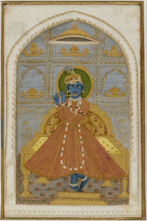 Krishna with mughal clothes, Rajasthani painting